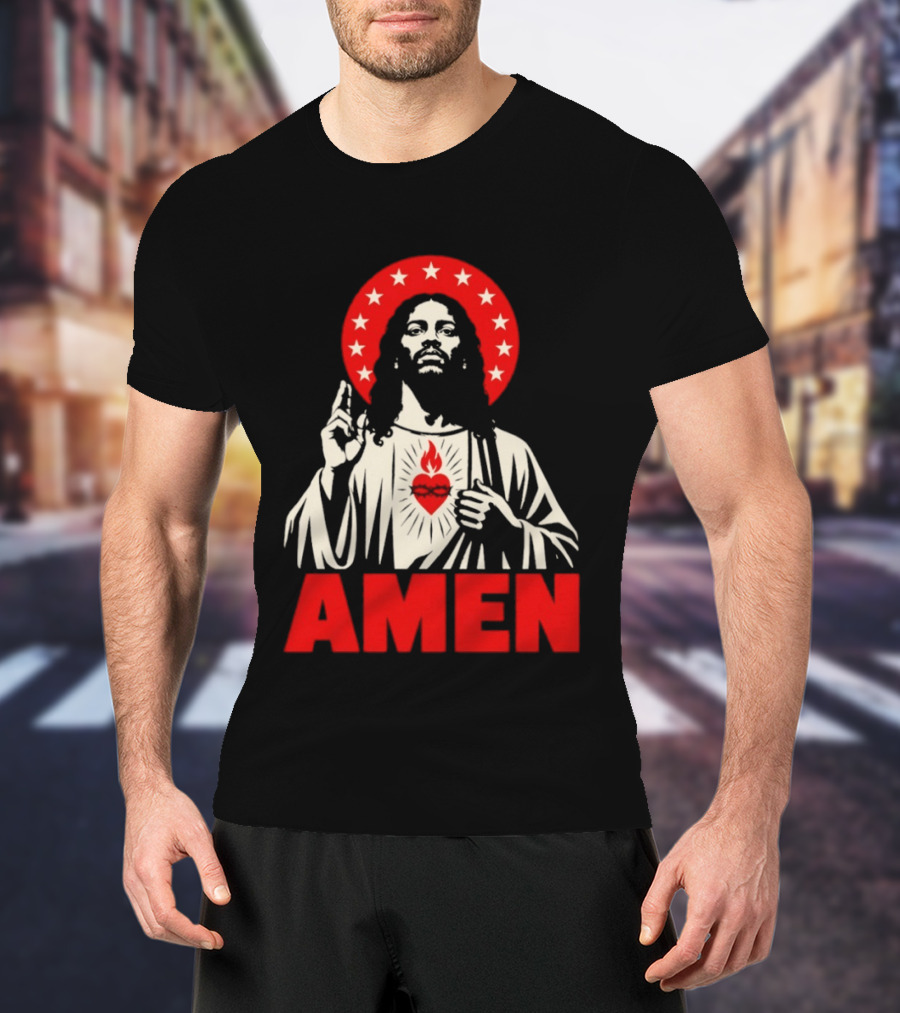 Amen Christ Ain't White Red Stars Iconic Representation T-Shirt