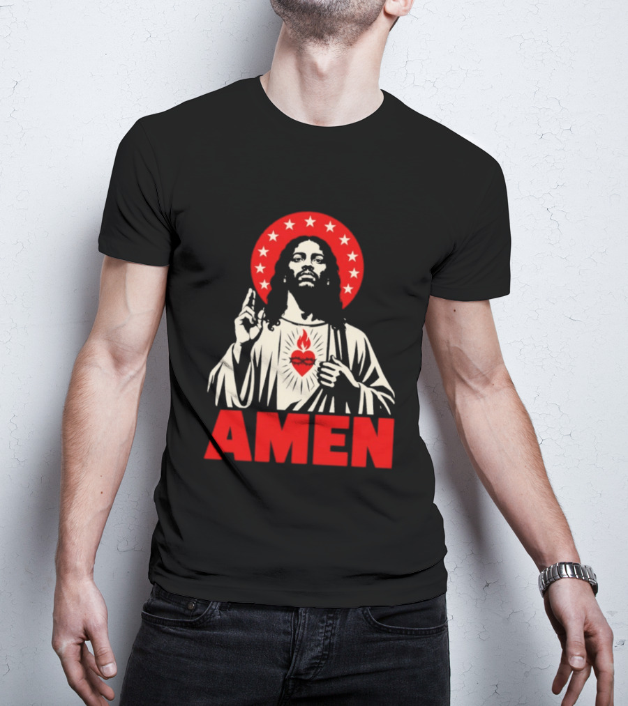 Amen Christ Ain't White Red Stars Iconic Representation T-Shirt