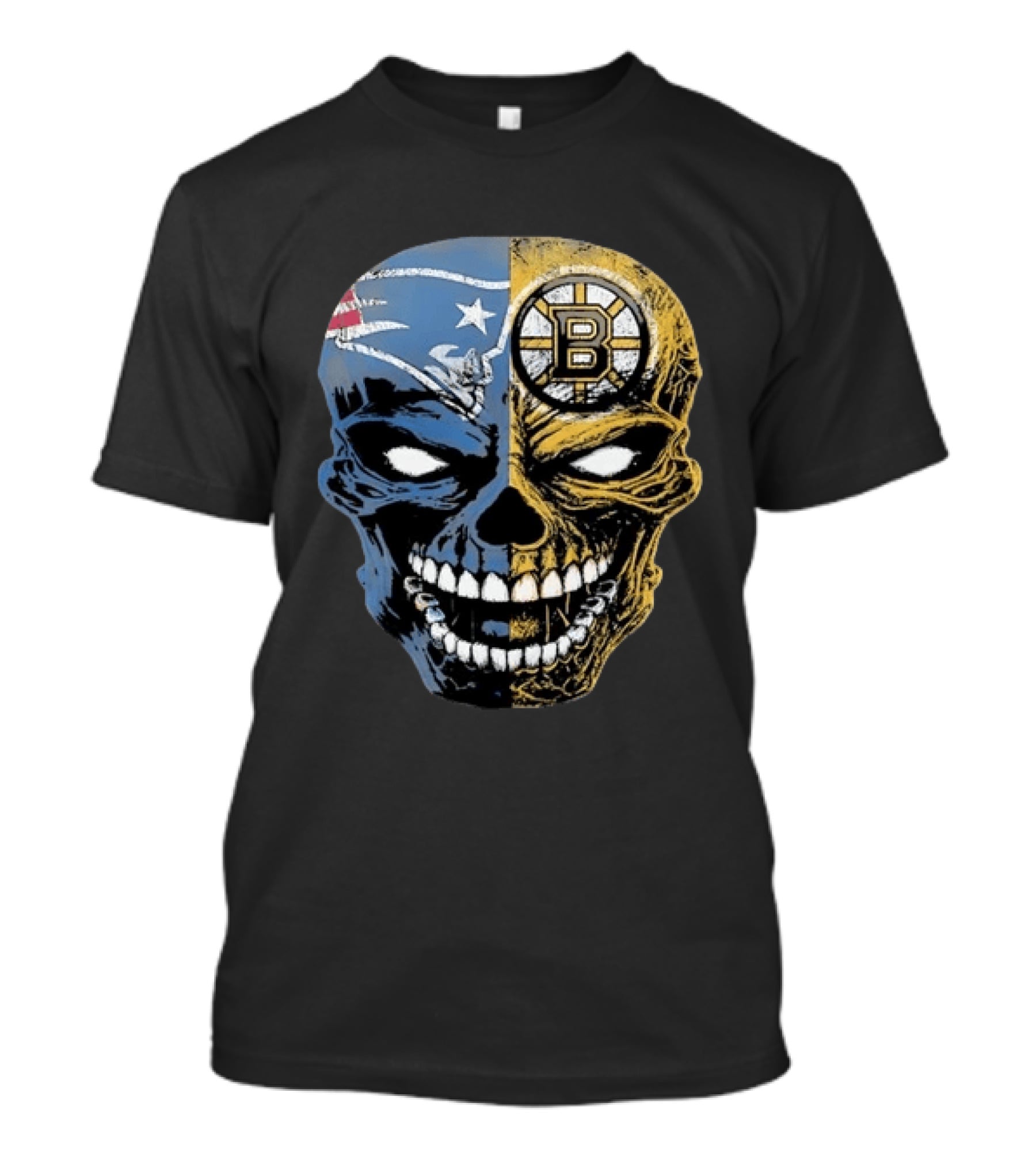 Boston Sports Skull New England Patriots Boston Bruins Fan Fusion T-Shirt