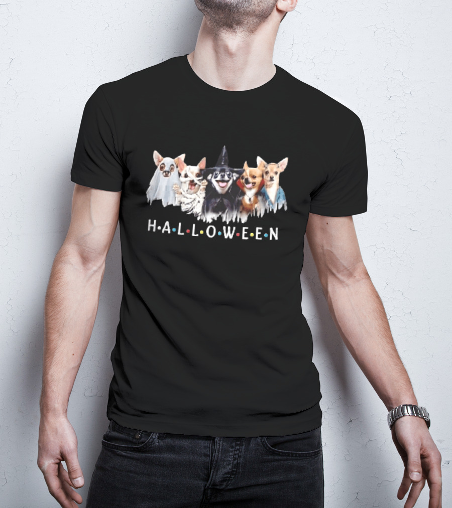 Halloween Five Chihuahuas Ghost Mummy Witch Vampire Costumes T-Shirt