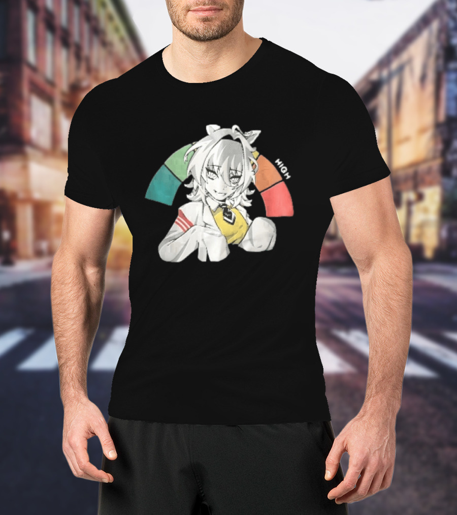 High Anime Cat Girl White Hair Threat Meter Gauge T-Shirt