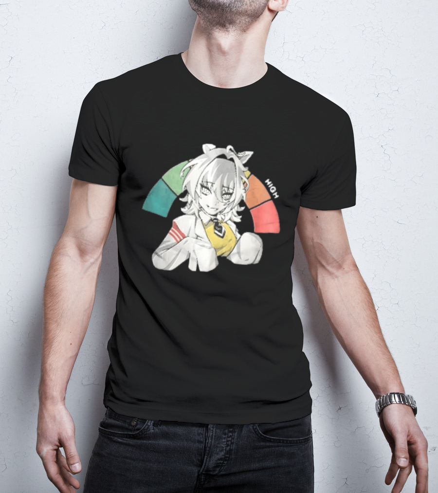 High Anime Cat Girl White Hair Threat Meter Gauge T-Shirt