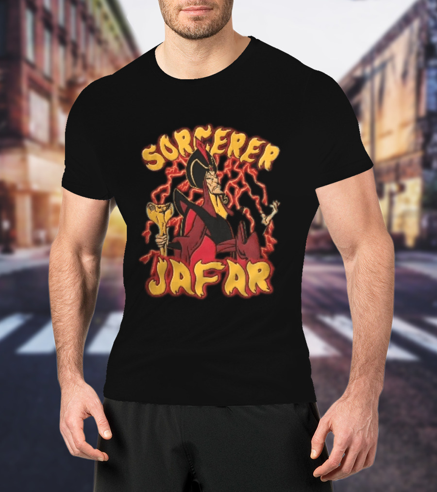 Sorcerer Jafar Holding Cobra Staff Red Lightning Disney Cartoon T-Shirt