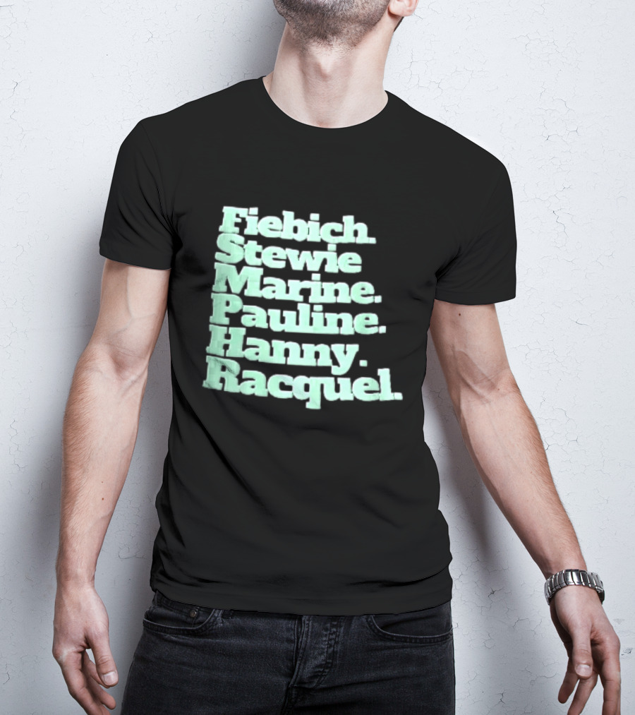 Fiebich Stewie Marine Pauline Hanny Racquel Mint Green Stacked Name List T-Shirt