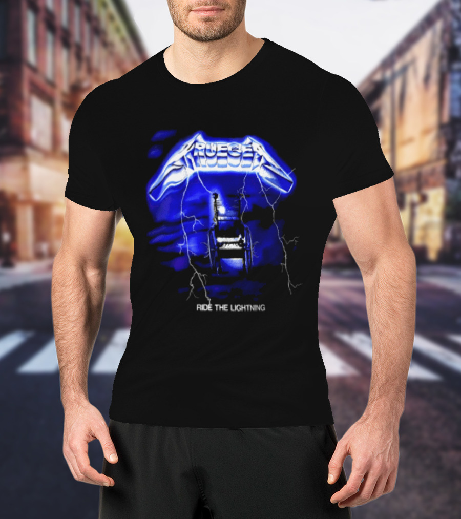 Krueger Ride The Lightning Wheelchair Electric Blue Thunderbolt T-Shirt