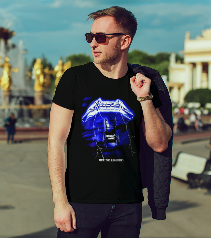 Krueger Ride The Lightning Wheelchair Electric Blue Thunderbolt T-Shirt