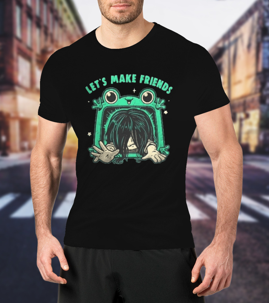 Let's Make Friends Creepy Girl Frog Tv Halftone Cartoon T-Shirt
