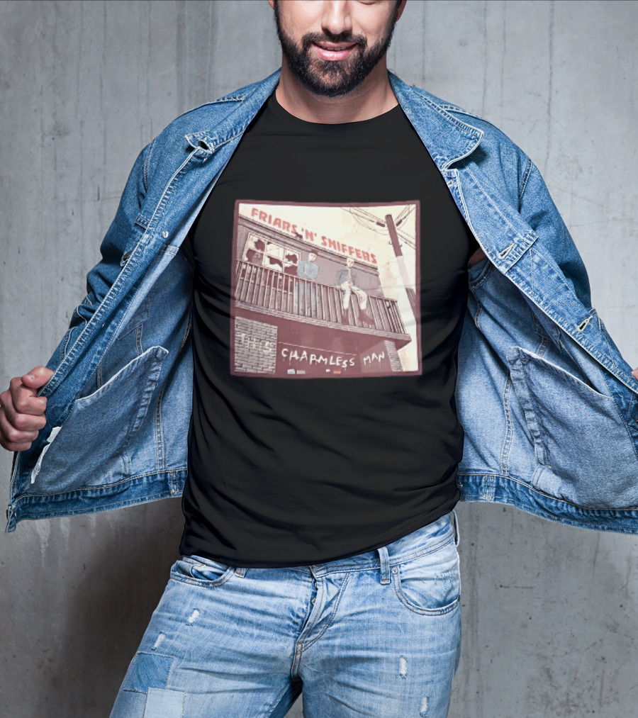 Friars N Sniffers Charmless Man Two Figures Balcony Broken Windows T-Shirt