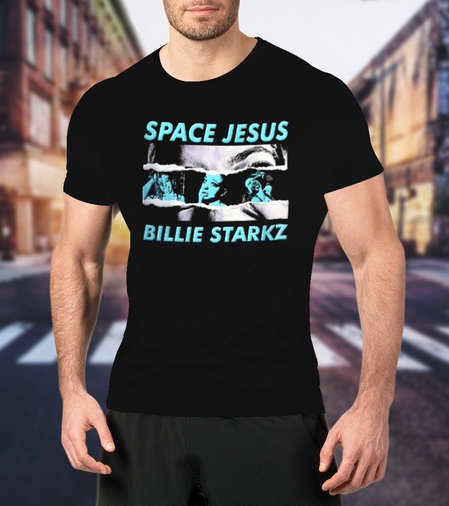Space Jesus Billie Starkz Cyan Female Portraits T-Shirt