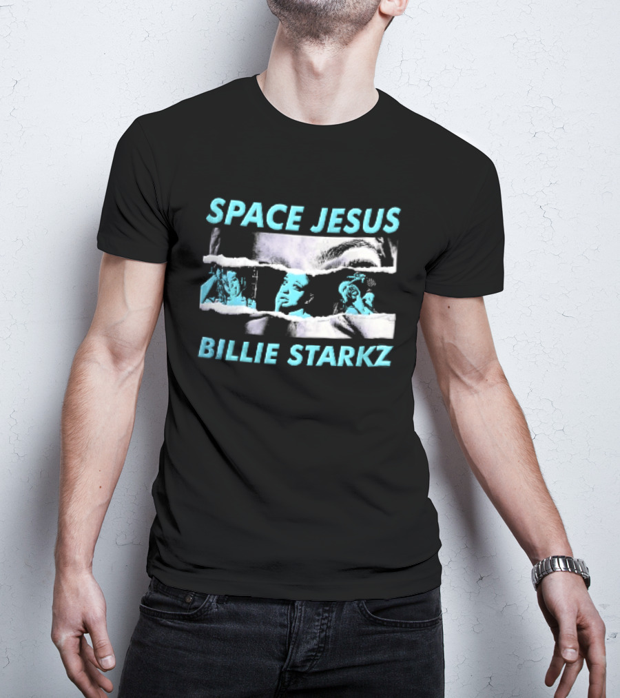 Space Jesus Billie Starkz Cyan Female Portraits T-Shirt