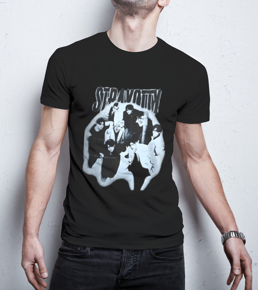 Stravotty K Pop Boy Group Monochrome Distressed Bootleg Photo T-Shirt