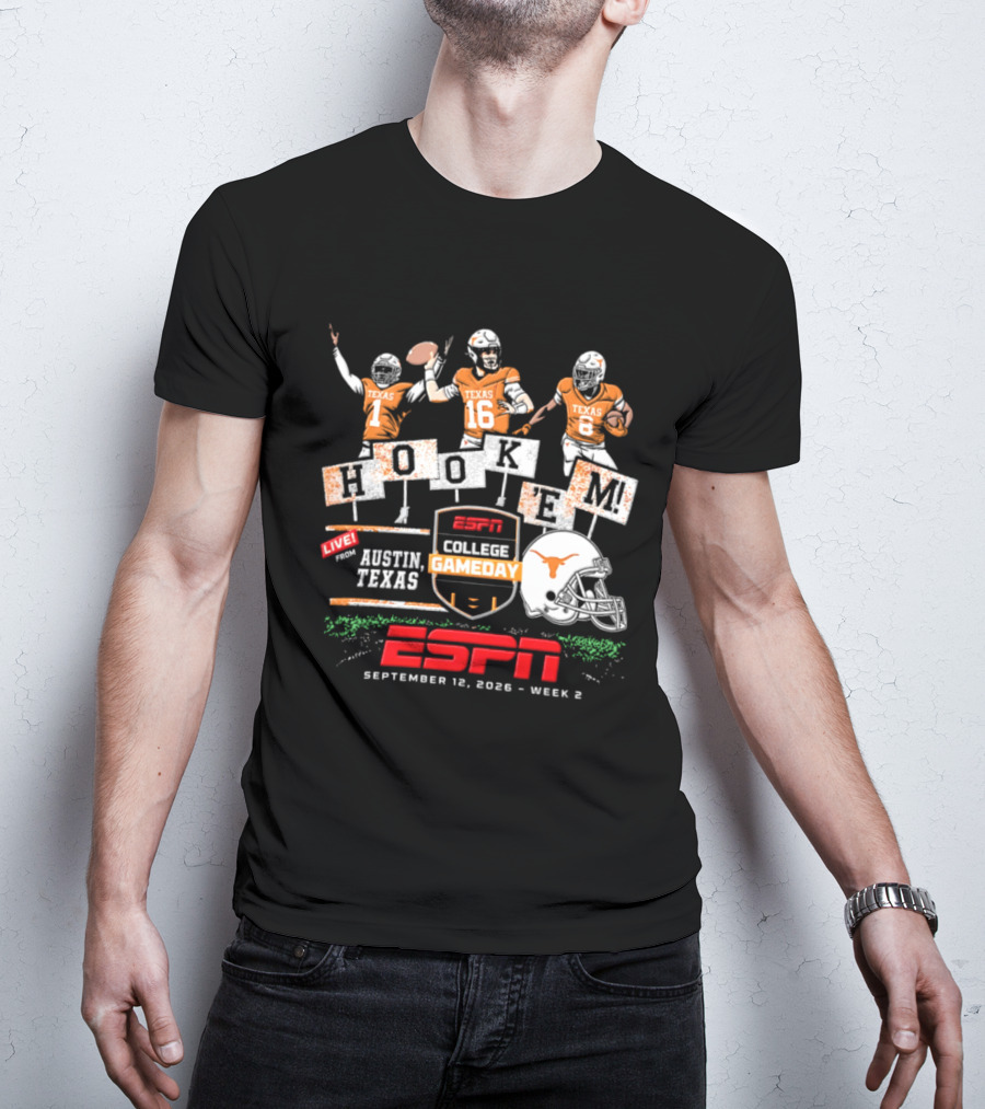 Texas Longhorns Quinn Ewers ESPN College Gameday Hook 'Em Austin Texas 2026 T-Shirt