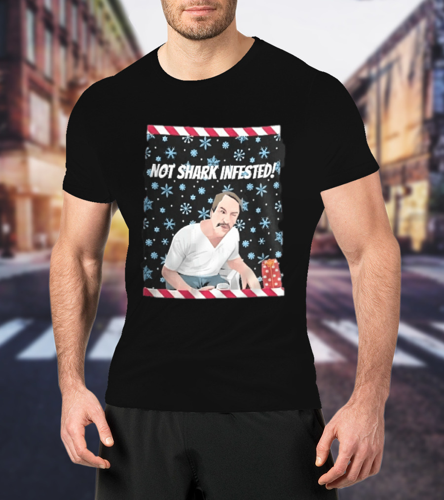 Not Shark Infested Mustache Man Snowflakes Wrapped Present T-Shirt