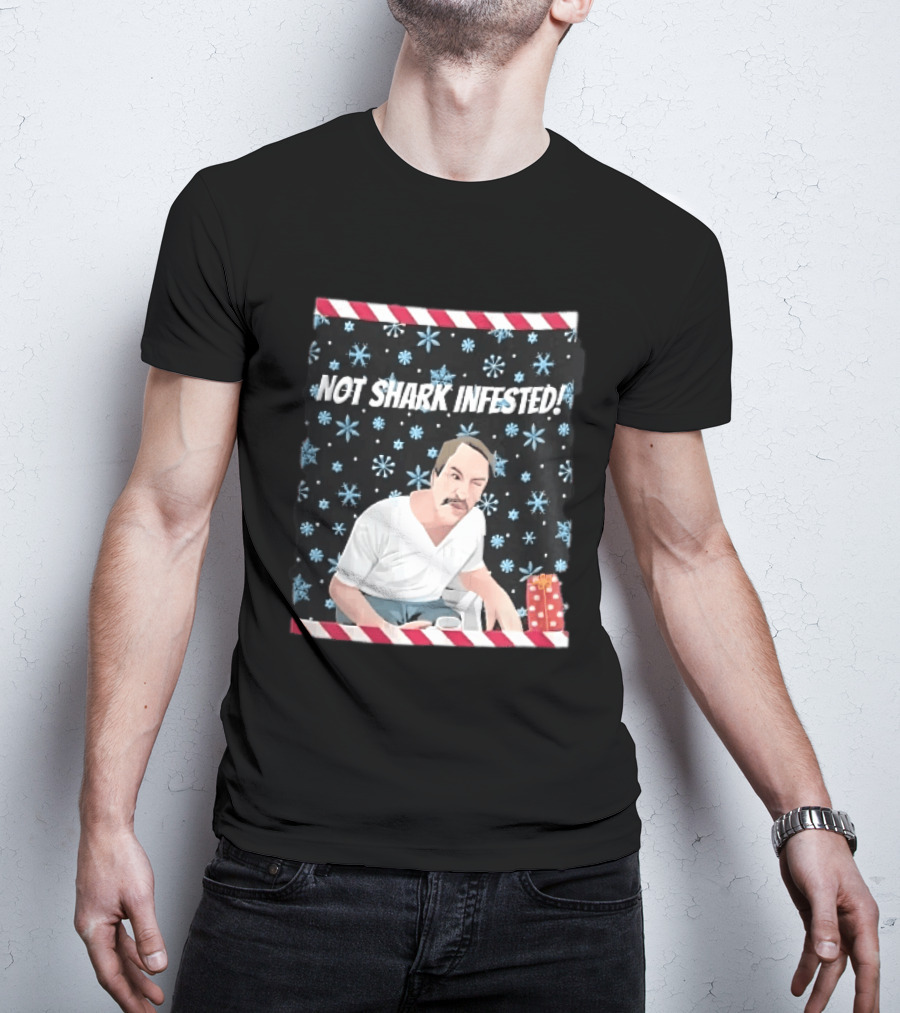 Not Shark Infested Mustache Man Snowflakes Wrapped Present T-Shirt