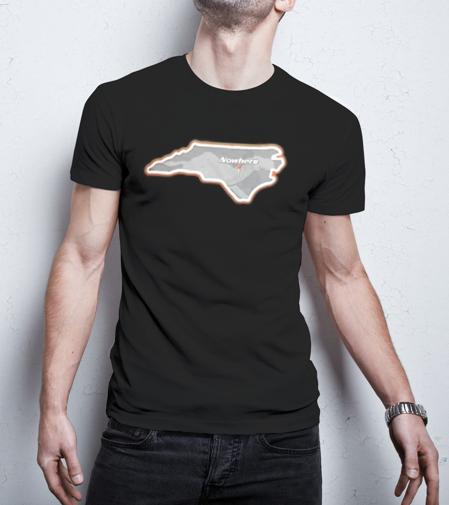 Nowhere North Carolina State Orange White Border Location Pin T-Shirt