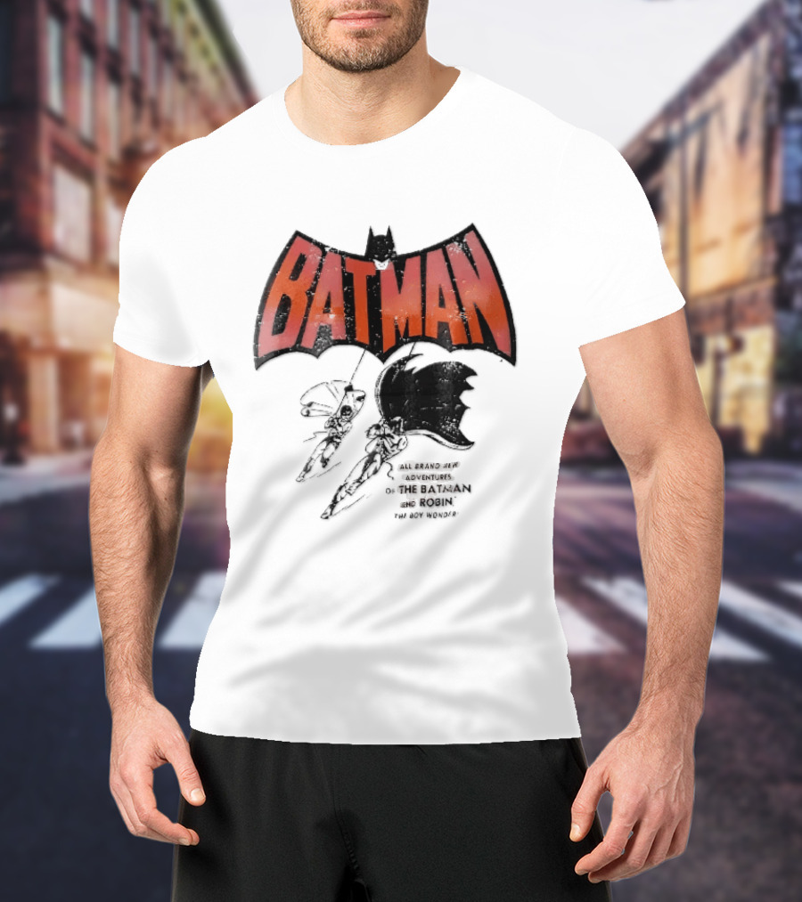 Batman All Brand New Adventures The And Robin Boy Wonder Distressed Line Swinging Capes T-Shirt