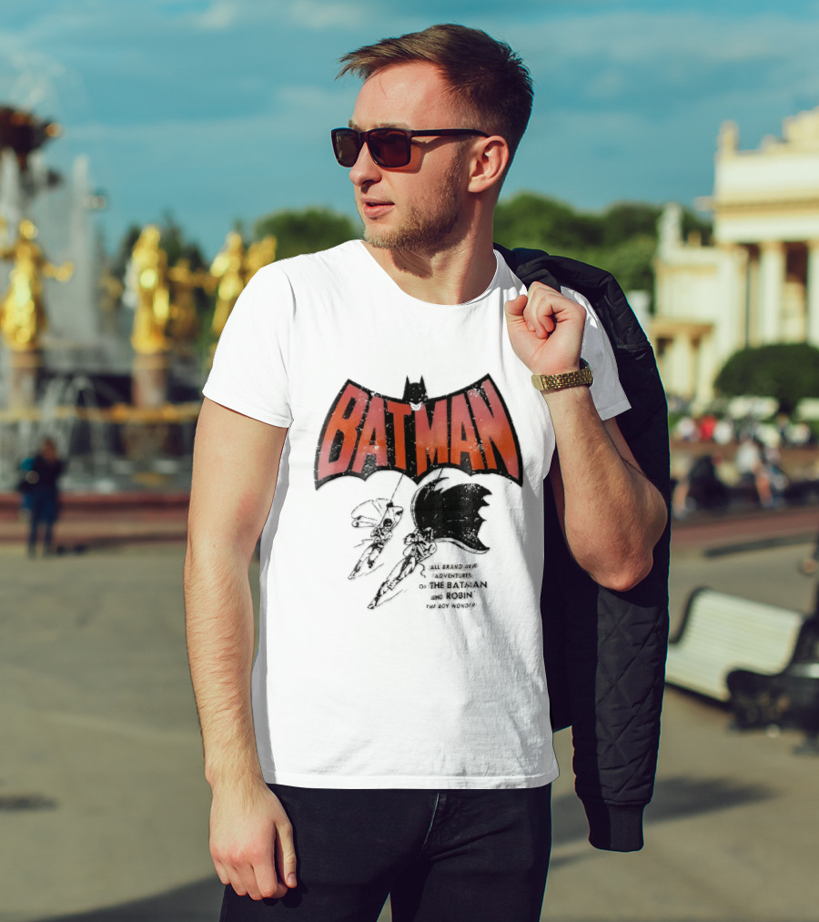 Batman All Brand New Adventures The And Robin Boy Wonder Distressed Line Swinging Capes T-Shirt