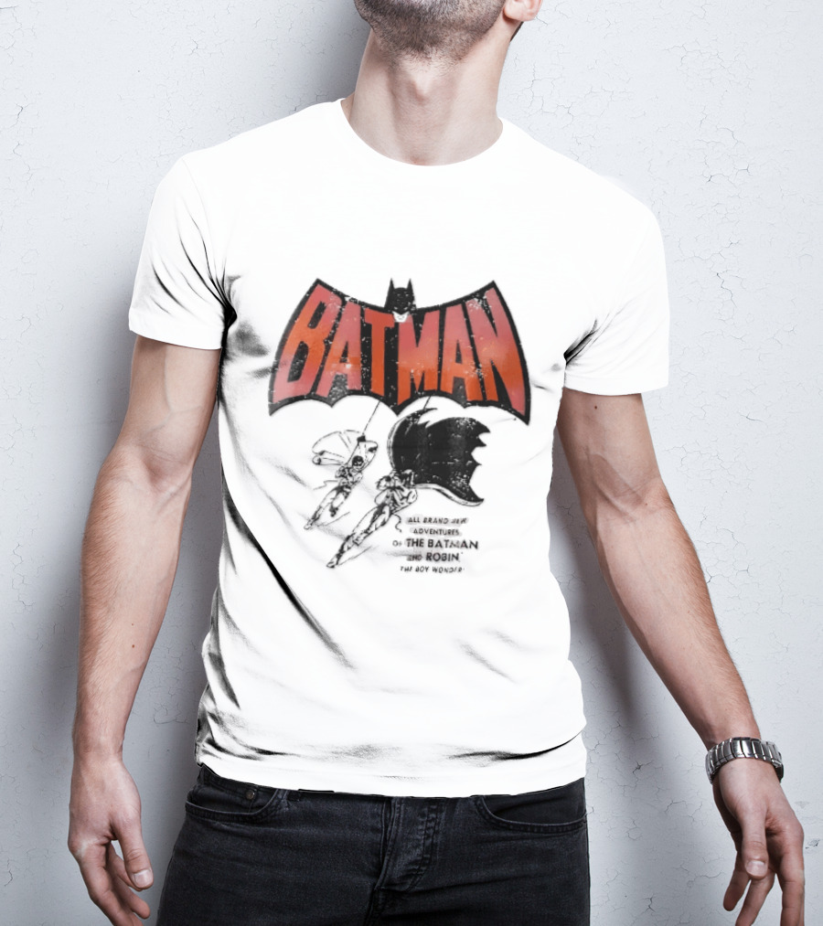 Batman All Brand New Adventures The And Robin Boy Wonder Distressed Line Swinging Capes T-Shirt