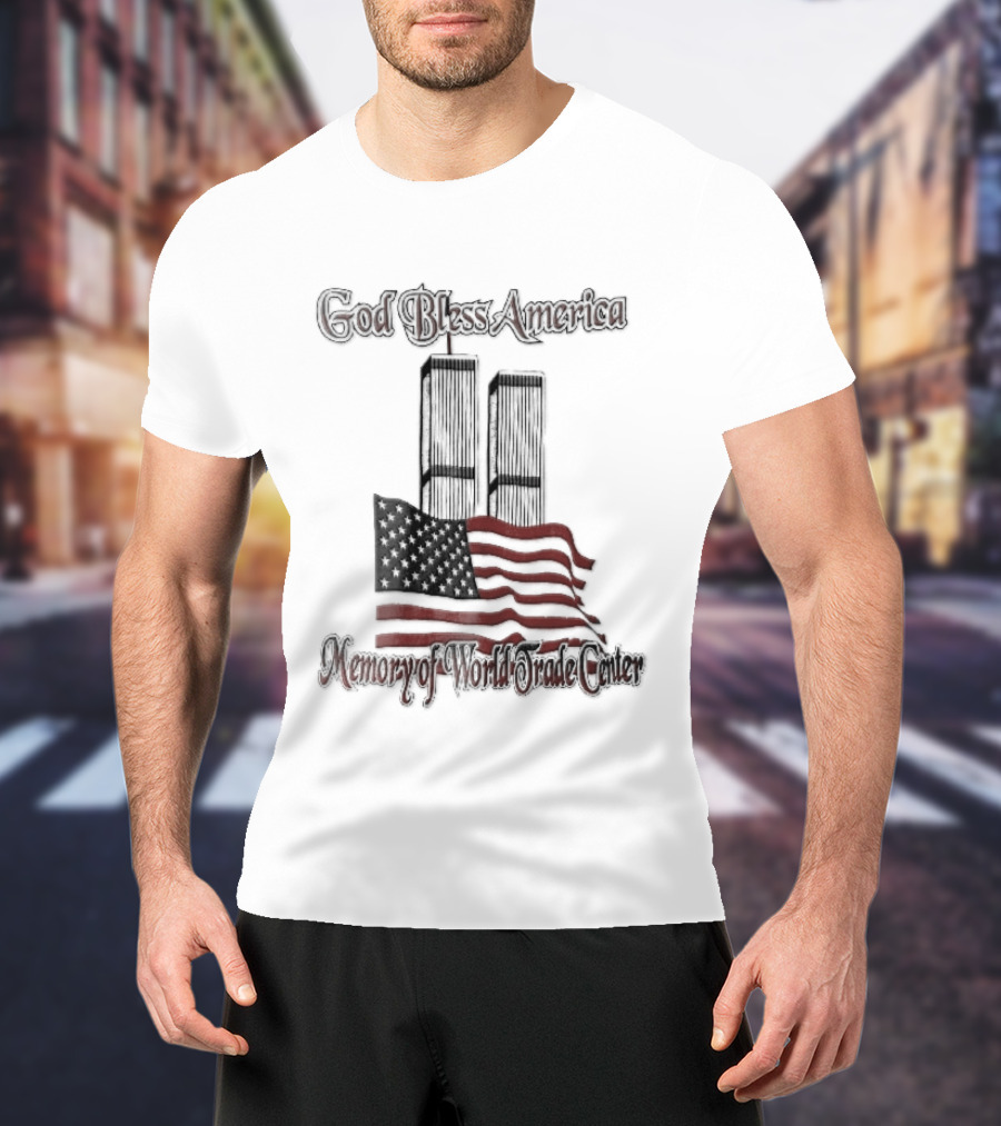 God Bless America World Trade Center Twin Towers US Flag T-Shirt