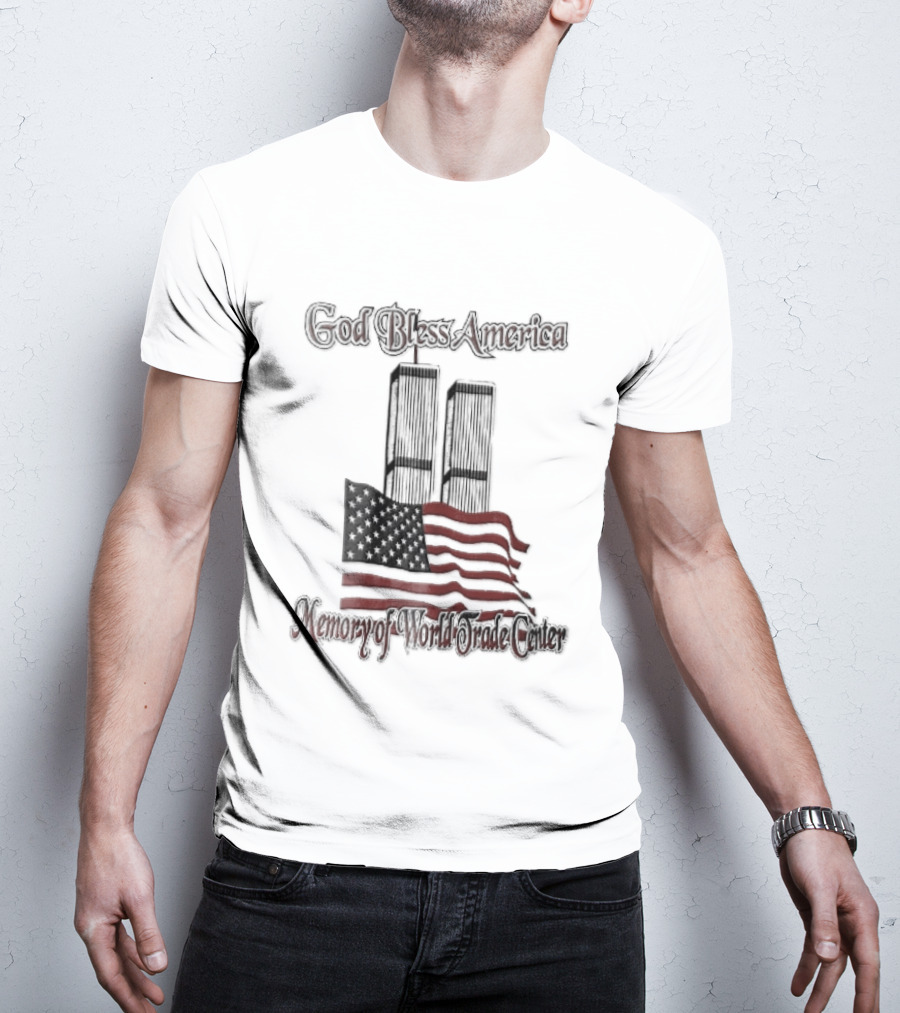 God Bless America World Trade Center Twin Towers US Flag T-Shirt