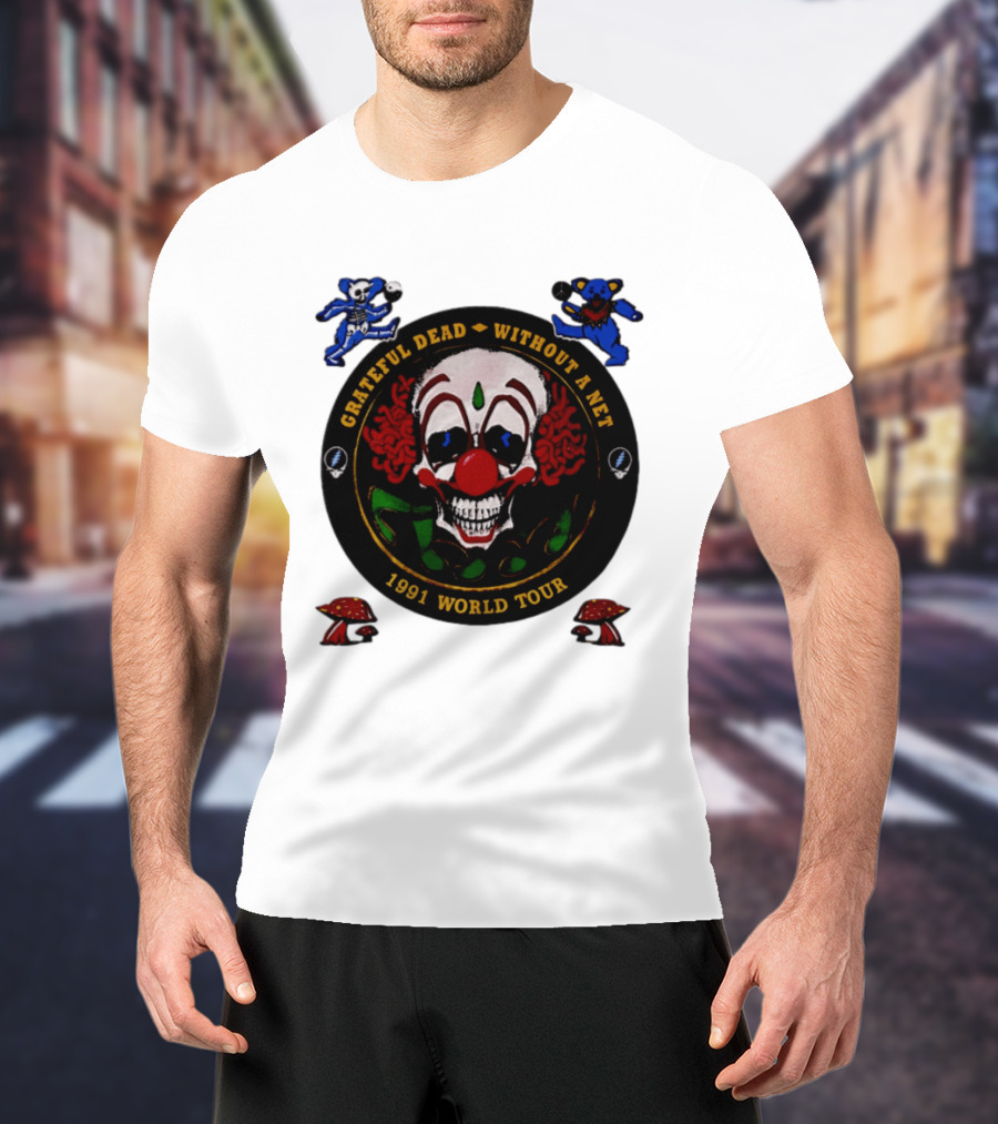 Grateful Dead Clown Skull Without A Net 1991 World Tour Dancing Bear T-Shirt