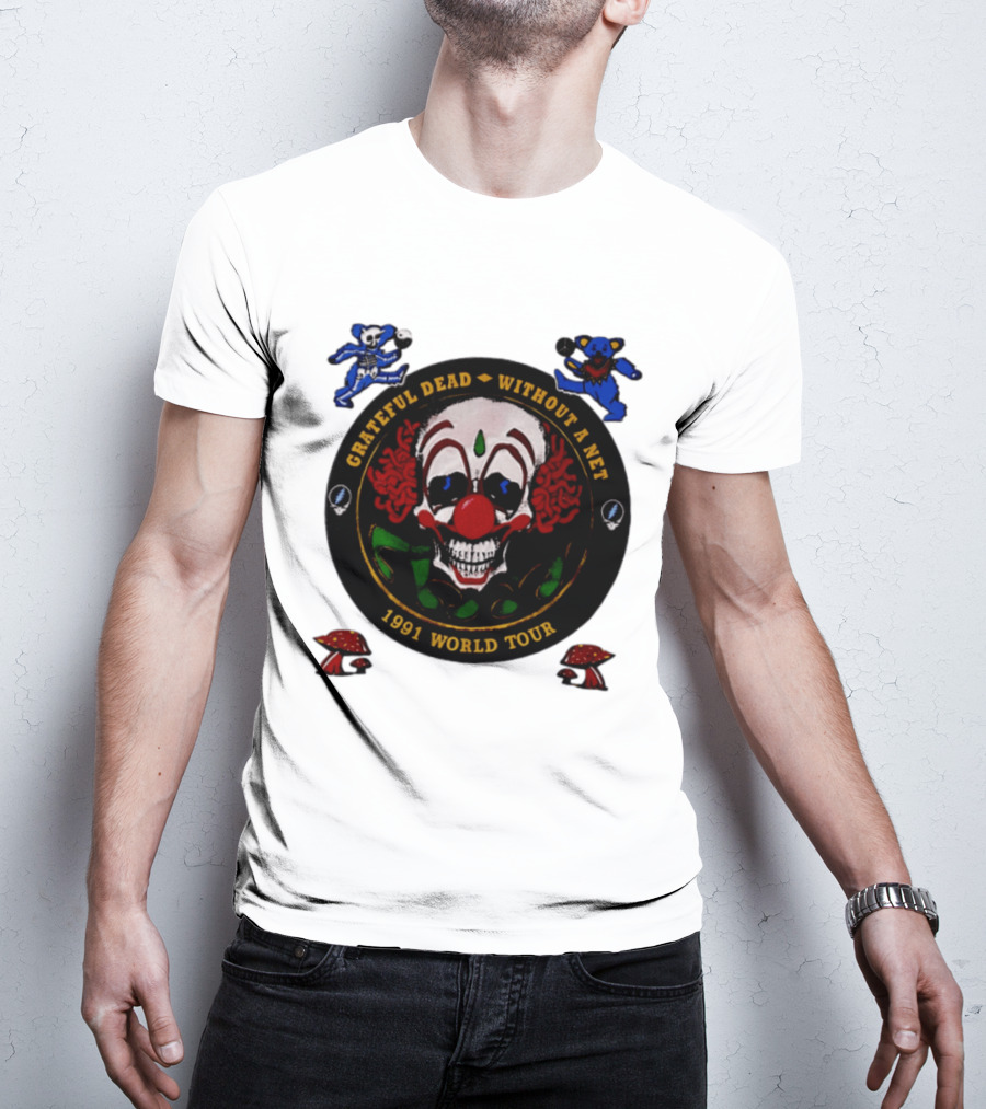 Grateful Dead Clown Skull Without A Net 1991 World Tour Dancing Bear T-Shirt