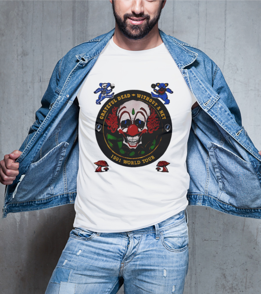 Grateful Dead Clown Skull Without A Net 1991 World Tour Dancing Bear T-Shirt