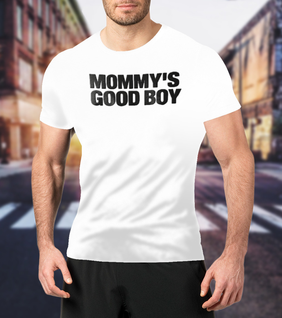 Mommy's Good Boy Sans Serif Lettering Black T-Shirt