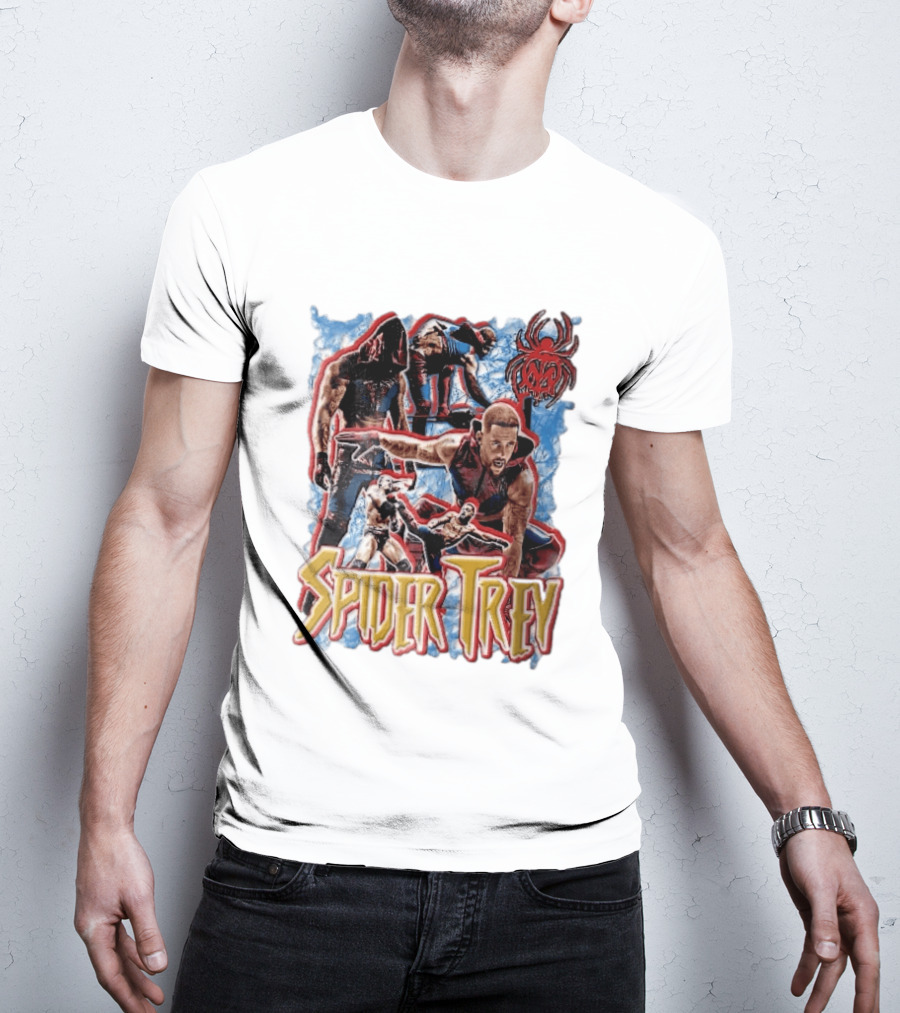Spider Trey Professional Wrestler Action Collage With Blue Smoke And Red Spider T-Shirt