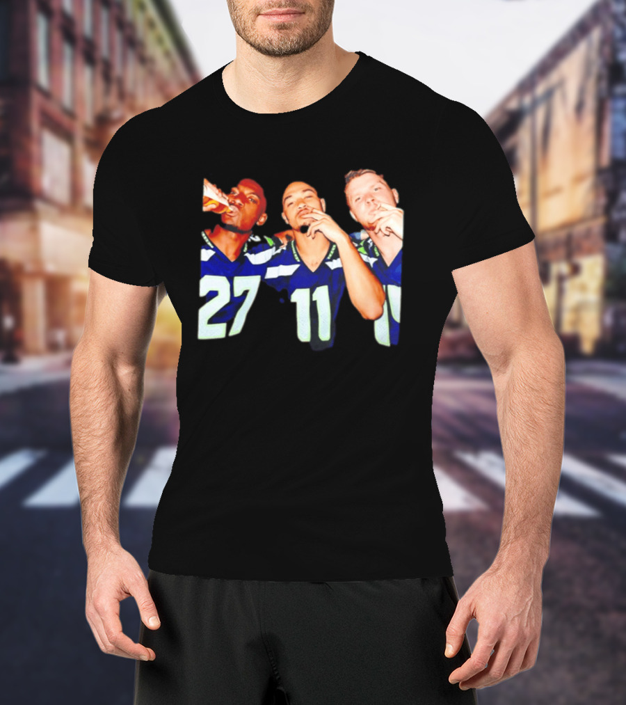 Avery Smith Jaxon Smith Njigba Sam Darnold Seattle Seahawks Smoking Image T-Shirt