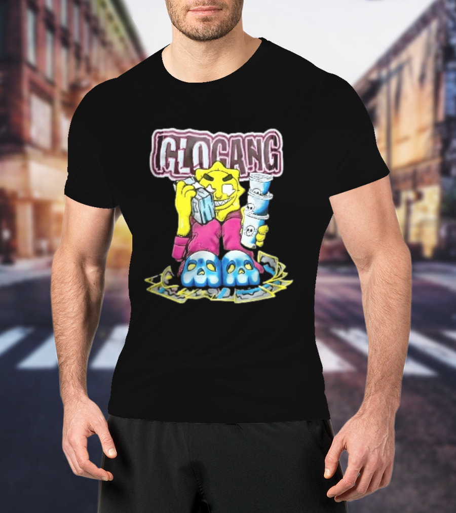 Glo Gang Cartoon Sun Money Double Cups Skull Slippers T-Shirt