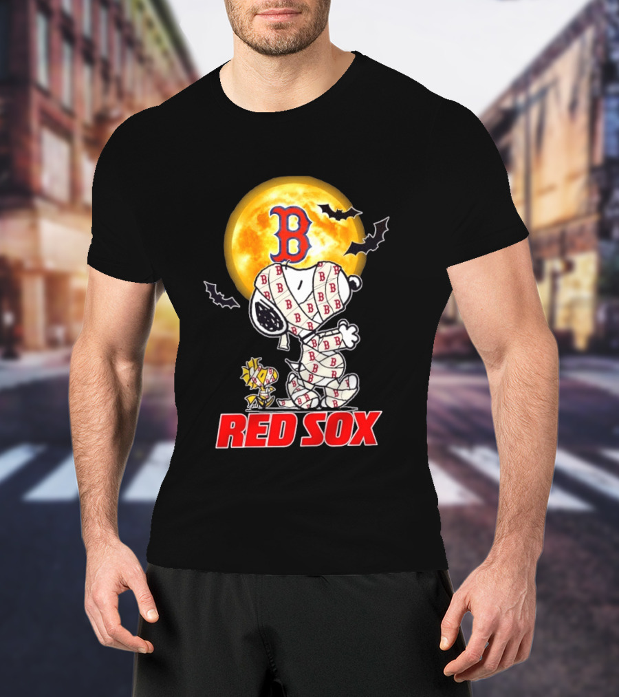 Boston Red Sox Halloween Snoopy Woodstock Mummy Cosplay Moon Bats T-Shirt