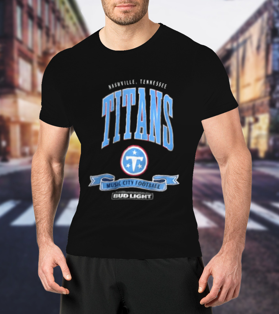 Nashville Tennessee Titans Music City Football Bud Light T-Shirt