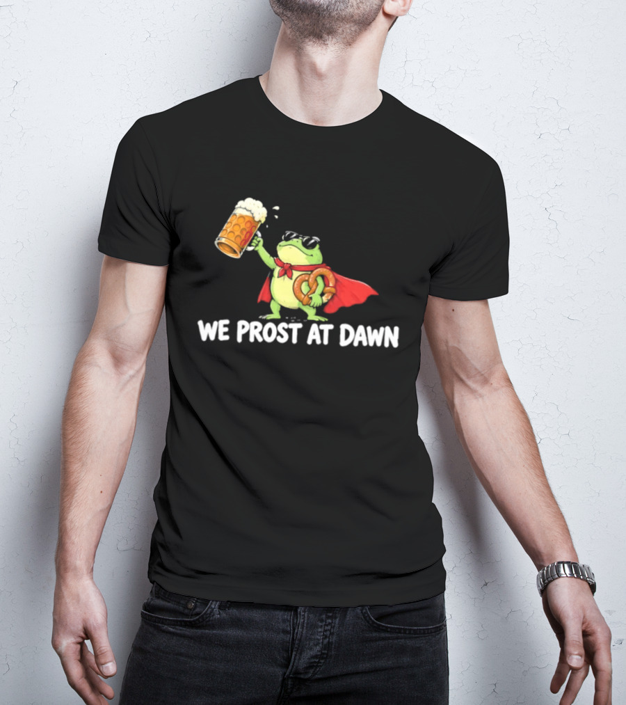 Frog With Beer And Pretzel We Prost At Dawn Superhero Cape T-Shirt