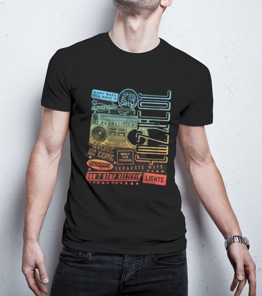 Journey Don't Stop Believin' Wheel In The Sky Stone In Love Open Arms Retro Radio T-Shirt