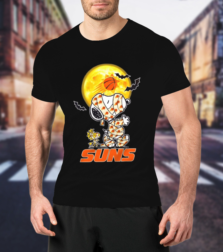 Phoenix Suns Halloween Snoopy Woodstock Mummy Cosplay Moon Basketball Bats T-Shirt