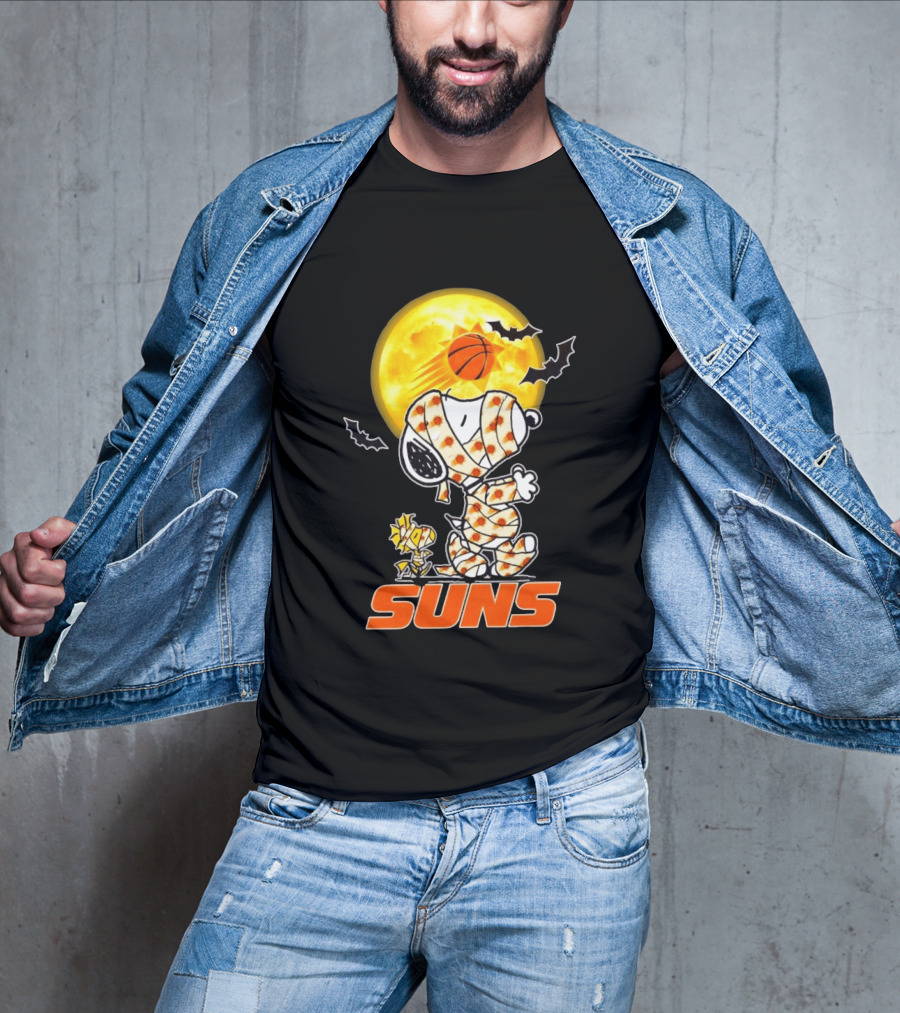 Phoenix Suns Halloween Snoopy Woodstock Mummy Cosplay Moon Basketball Bats T-Shirt