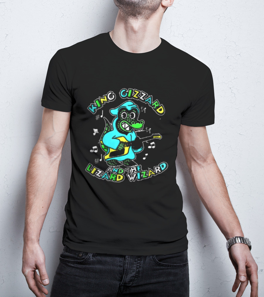 King Gizzard And The Lizard Wizard Cartoon Gator Hooded Playing Electric Guitar Tie Dye T-Shirt