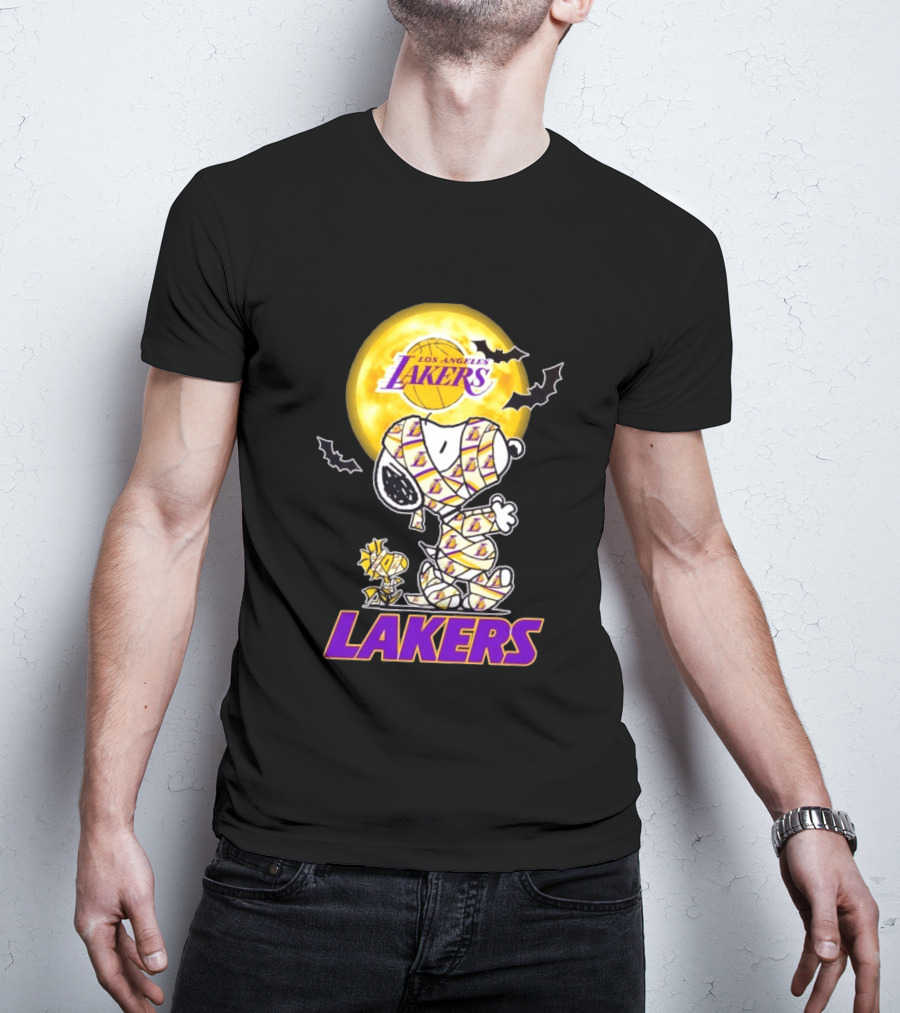 Los Angeles Lakers Snoopy Woodstock Mummy Halloween Moon Bats T-Shirt