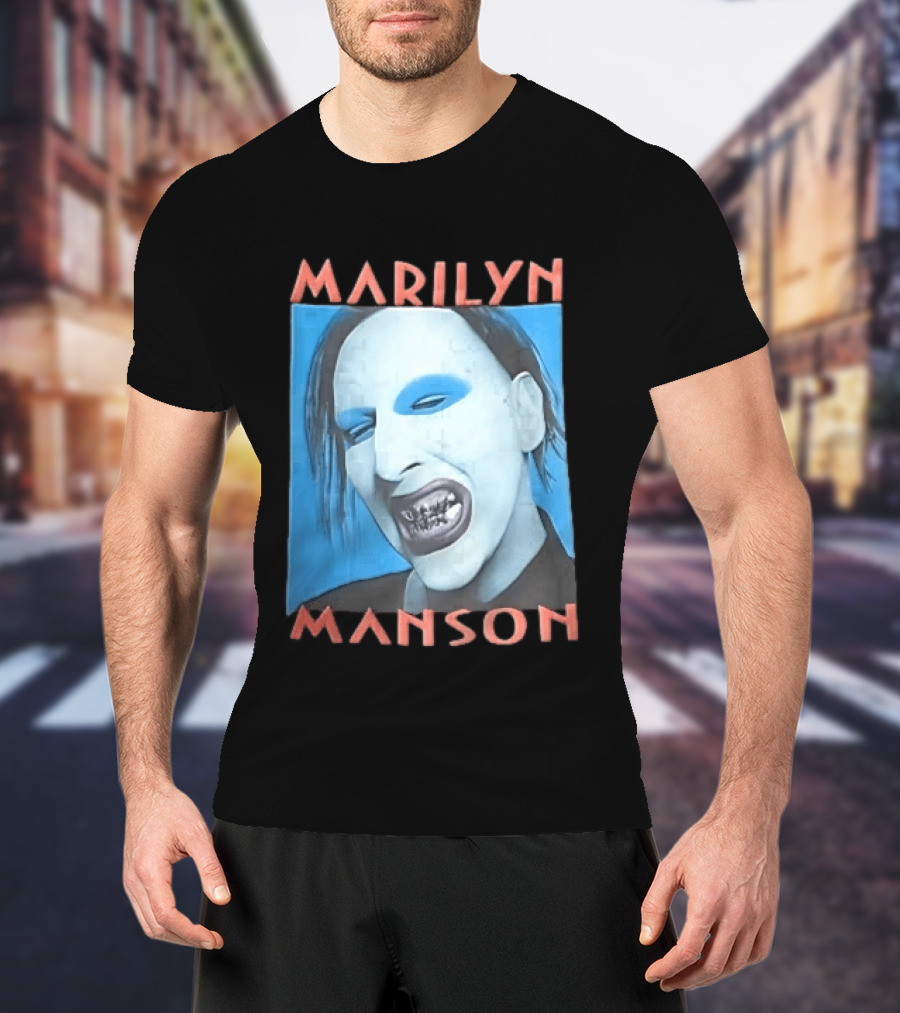 Marilyn Manson Blue Makeup Metallic Teeth Grimace T-Shirt