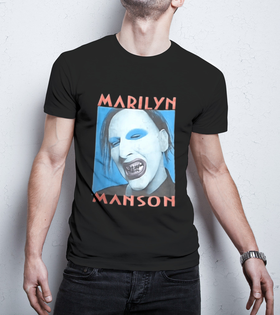Marilyn Manson Blue Makeup Metallic Teeth Grimace T-Shirt
