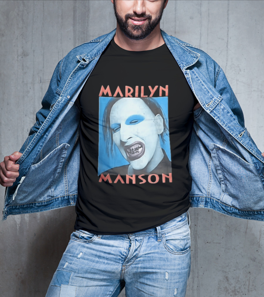 Marilyn Manson Blue Makeup Metallic Teeth Grimace T-Shirt
