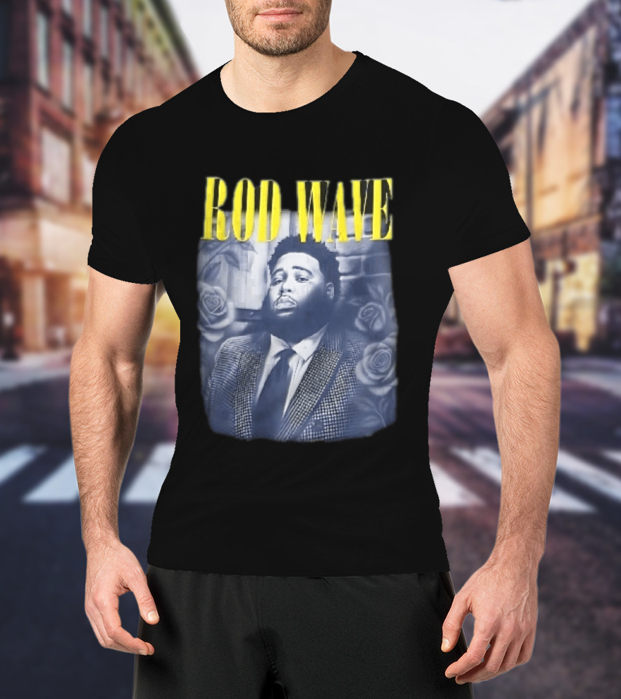 Rod Wave Yellow Bootleg Grayscale Suit Tie Roses Brick Wall T-Shirt