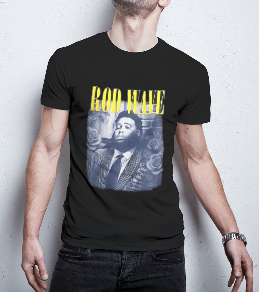Rod Wave Yellow Bootleg Grayscale Suit Tie Roses Brick Wall T-Shirt
