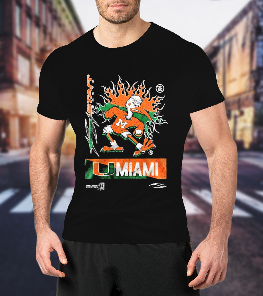 Miami Hurricanes Football U Miami X Hellstar Sports Flame Duck T-Shirt