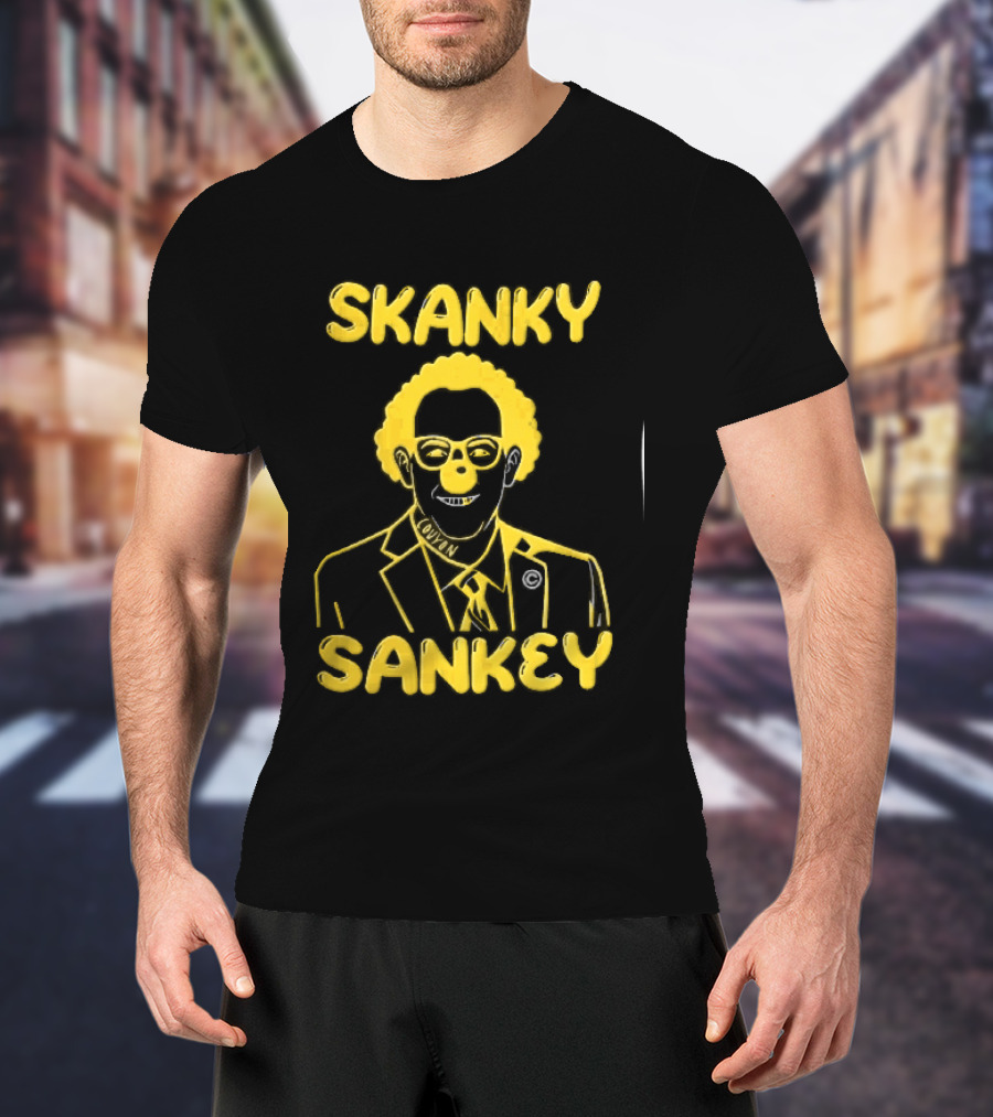 Skanky Sankey Couyon Clown Glasses Yellow Suit Caricature T-Shirt
