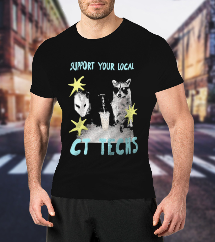 Support Your Local CT Techs Opossum Skunk Raccoon Stars T-Shirt