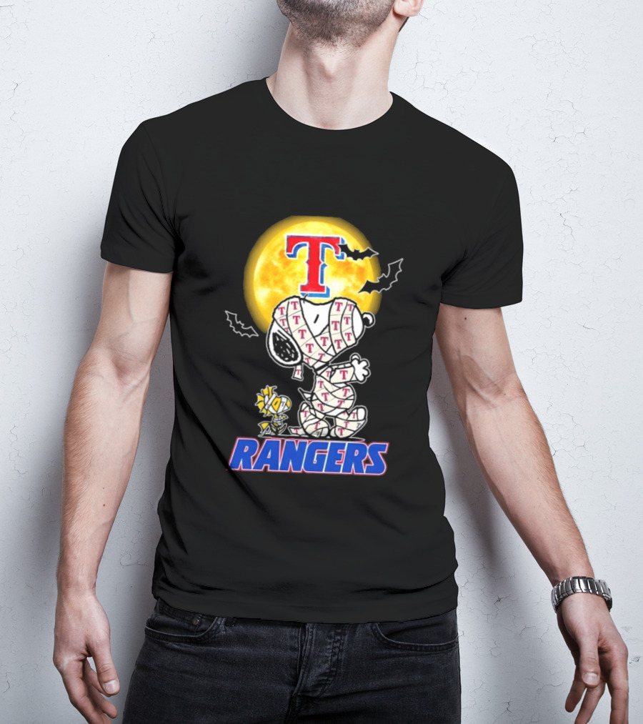 Texas Rangers Snoopy Woodstock Mummy Halloween Collaboration T-Shirt