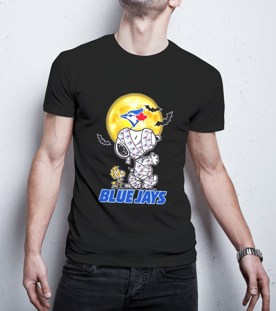 Toronto Blue Jays Halloween Snoopy Woodstock Mummy Cosplay Full Moon Bats T-Shirt
