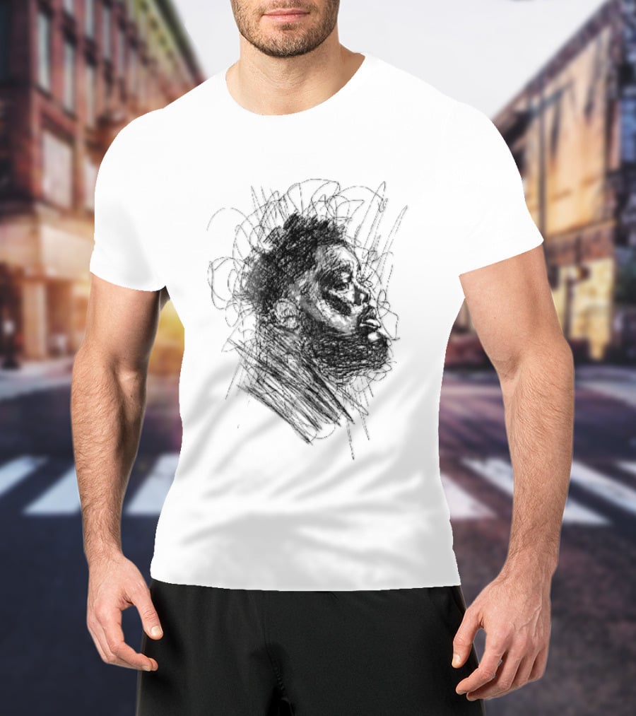 Bearded Man Profile Black Ink Scribble Sketch T-Shirt